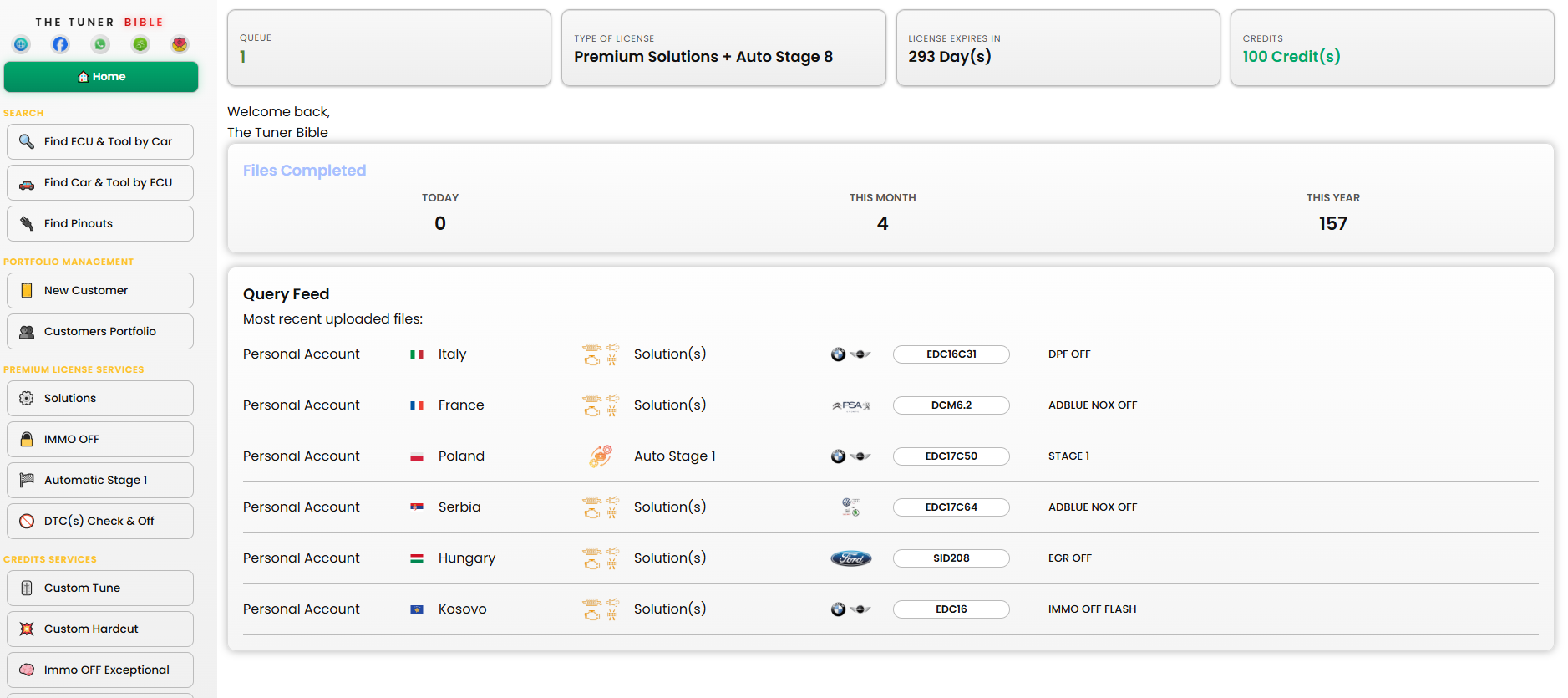 The Tuner Bible Dashboard Preview