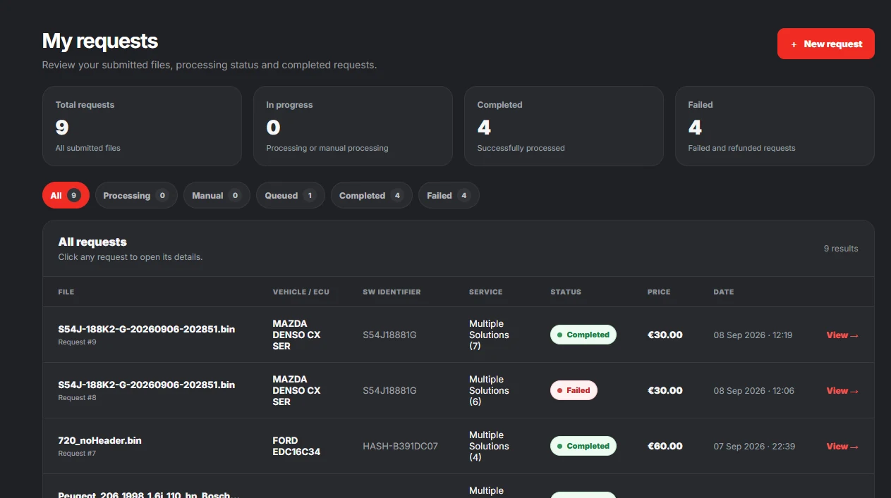 Customer files history preview
